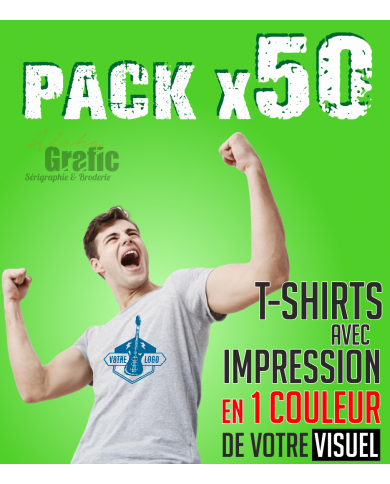 PACK 50 T-shirts, impression 1 couleur